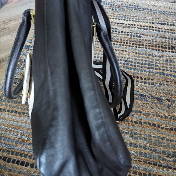 Steve Madden Saffiano large shoulder tote laptop travel black white bag 13x11x5 - Picture 14 of 14